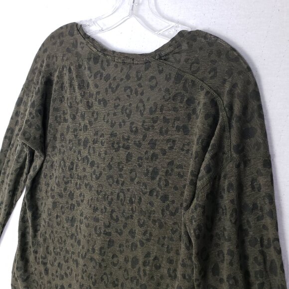 RAILS Sami Long Sleeve Top Linen Blend Cheetah Print Olive Green V-neck size S - Picture 11 of 12